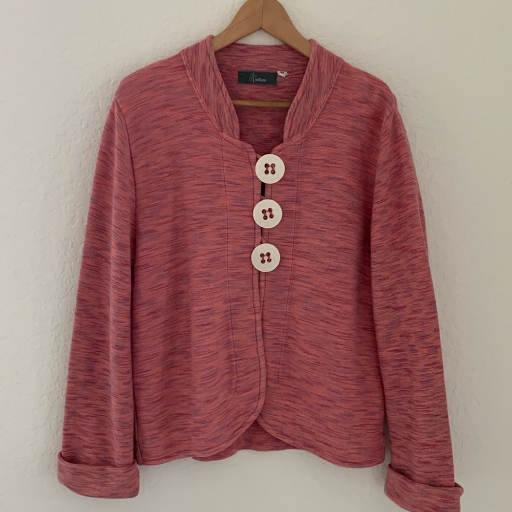 Willow Womens Sz M Button Front Sweater Jacket Pink Purple Mauve Career Casual